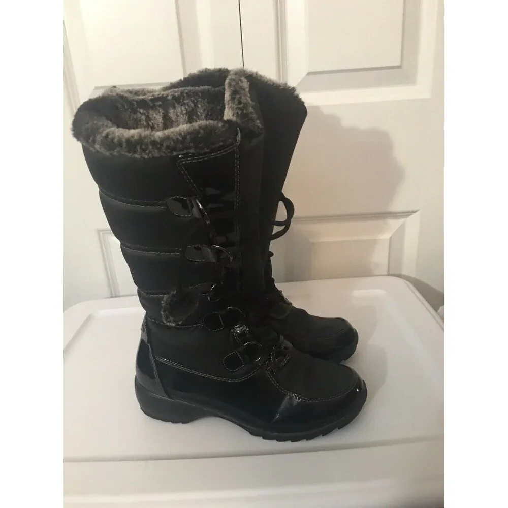 SPORTO BLAKE Womens 7M Tall Insulated Duck Boots Black Rubber Faux Fur‎